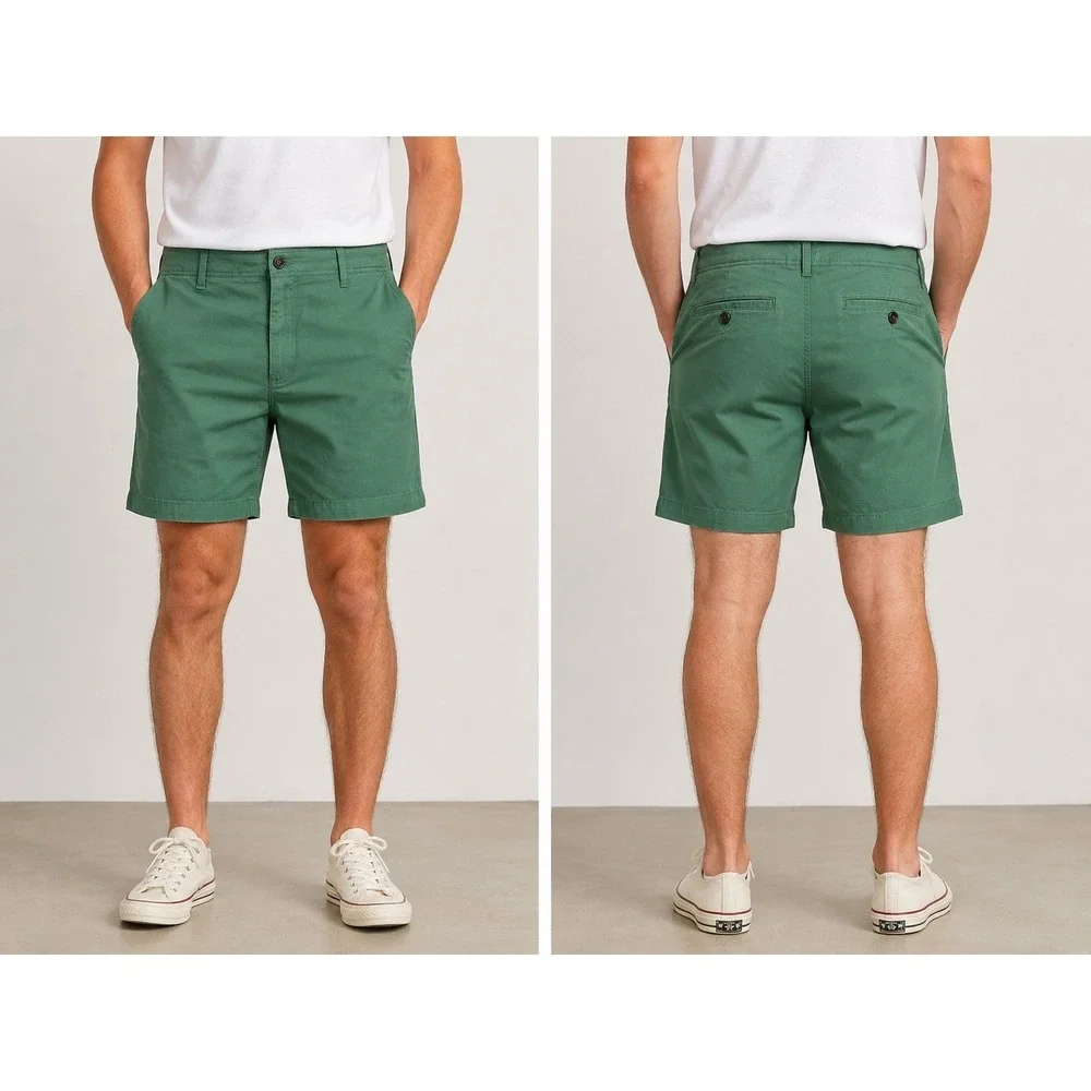 True Craft Chino Shorts Green Mens 40W X 9IN Grill Flat Front Minimalist Cruise